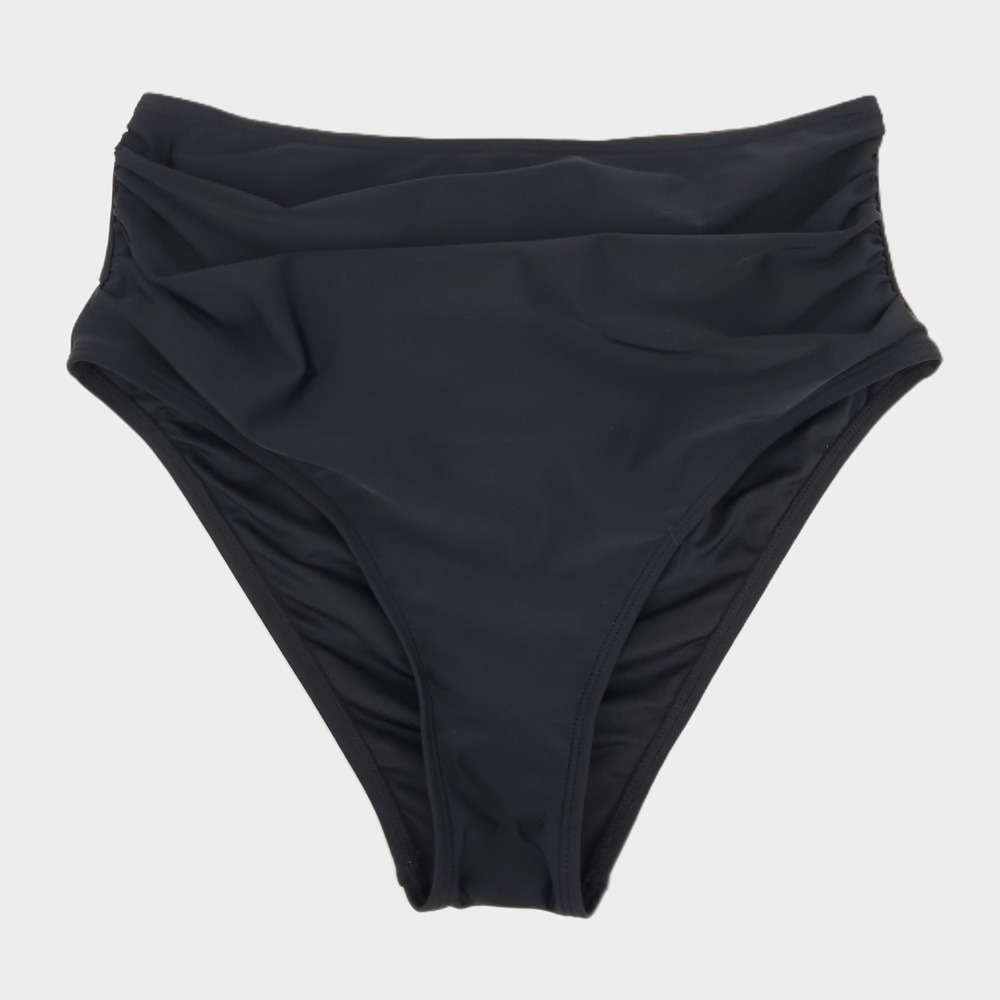 Cupshe Medium Black High Waist Ruched Front Bikini Bottom Swim Brief Stretch New